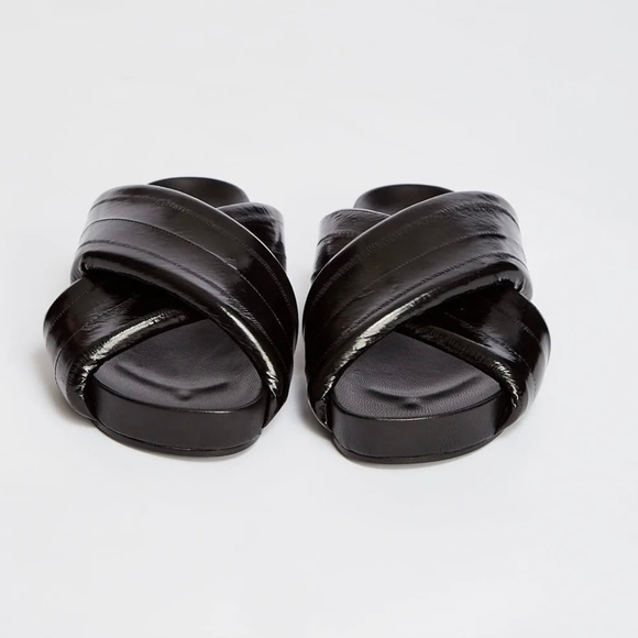 JIL SANDER Criss-Cross Slides Eel Black Leather Sandals sz37 - Picture 2 of 7